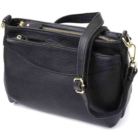 Классическая женская сумка с жестким дном из натуральной кожи Vintage 22987 Черный Киев