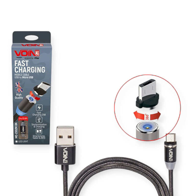 Кабель для заряджання магнітний USB - Micro USB, 2м, 2.4А чорний (тільки заряджання) Мукачево - фото 1