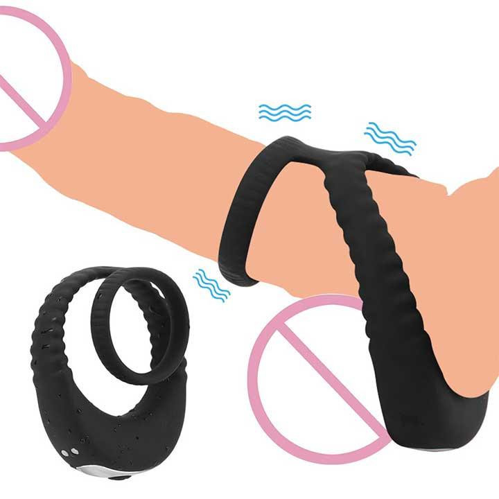 Тройное эрекционное виброкольцо на пенис и мошонку USB - Черный Винница - изображение 5