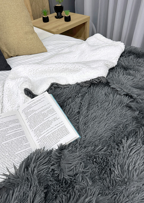 Плед-покривало 200х230 см (+-10см) Травка на овчині колір графітовий з білим (87-219) Київ - фото 7