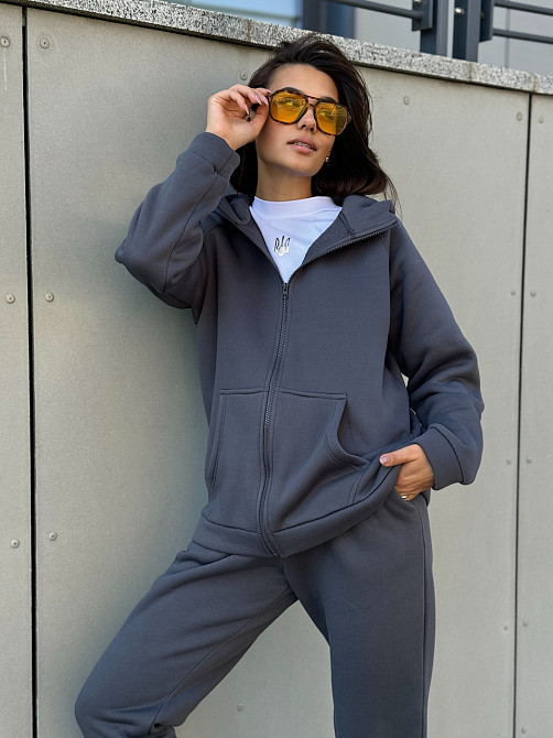 Теплый спортивный костюм женский на змейке Графитовый 46/48 Харьков - изображение 2