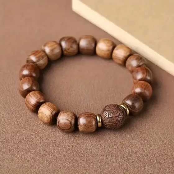 Мужской браслет из сандалового дерева – натуральные деревянные бусины, стильный аксессуар Киев