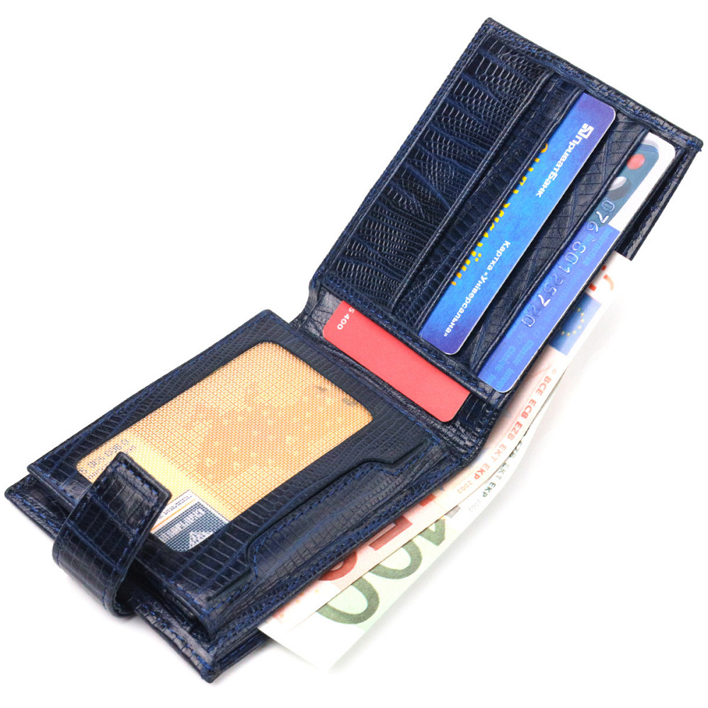 Гідний чоловічий гаманець з натуральної фактурної шкіри CANPELLINI 21515 Синій Київ - фото 7