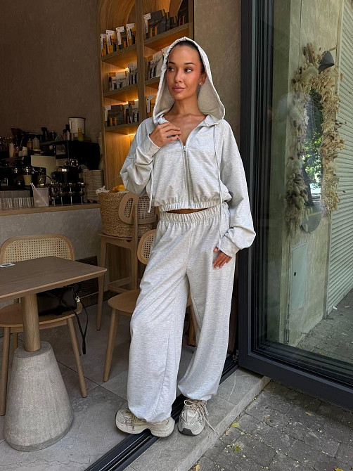 Костюм трійка з двохнитки з корсетом, oversize кофта і широкі штани, меланж, розмір 42/46 Лубни - фото 2