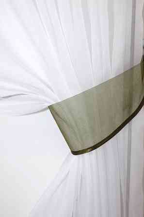 Кухонные шторы VR-Textil № 091к с ламбрекеном и подвязками оливковый с белым 280х170 см (59-710) Киев