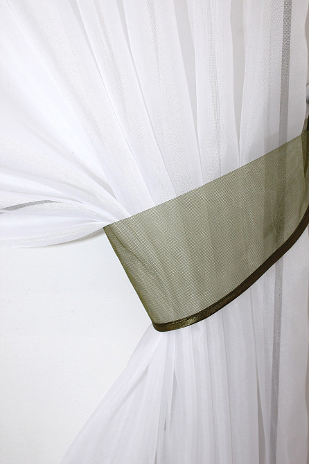 Кухонные шторы VR-Textil № 091к с ламбрекеном и подвязками оливковый с белым 280х170 см (59-710) Киев - изображение 3