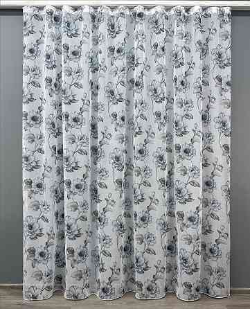 Тюль VR-Textil 1543т Flora Батист Білий з сіро-синім 300х265 см (42-1122) Київ