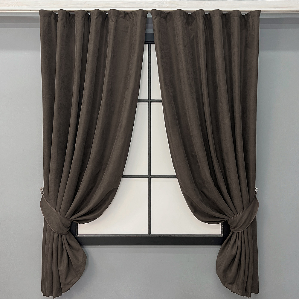 Комплект коротких штор VR-Textil Мікровелюр Petek YL № 1892ш Венге 140х170 см 2 шт (35-0422) Київ - фото 1