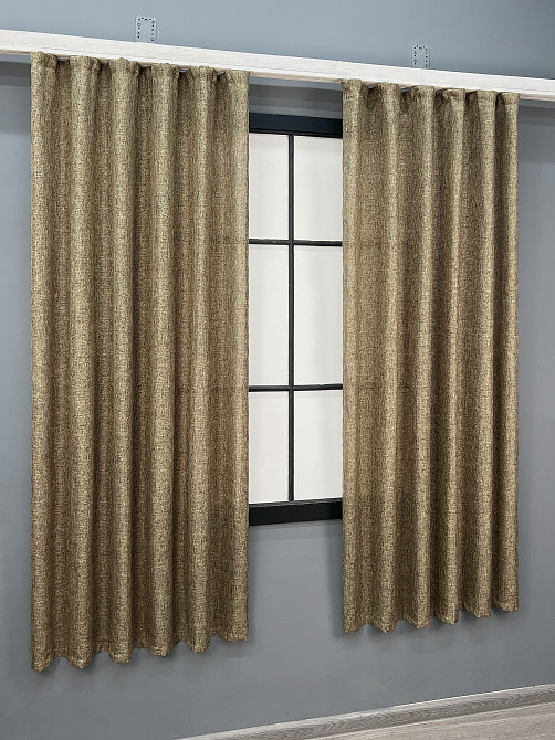 Комплект коротких штор VR-Textil Лен Мешковина № 1768ш Миндальный 130х170см 2 шт (35-0446) Киев - изображение 3