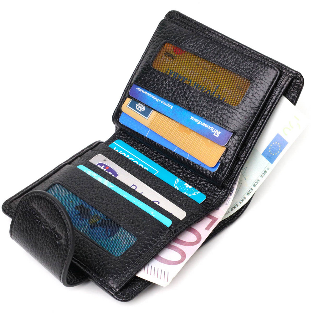 Женский кошелек из натуральной кожи в классическом черном цвете (Tony Bellucci) Киев - изображение 10