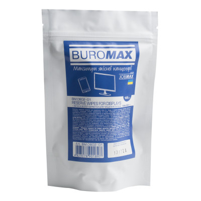 Салфетки Buromax JOBMAX Wet wipes for DISPLAYS 100pcs, plastic pouch (BM.0802-01) Винница - изображение 1
