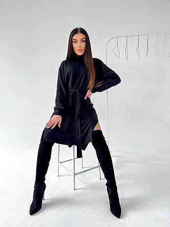 Жіноче стильне тепле плаття з розрізами турецька двостороння ангора люкс Чорний, 48/50 Одеса