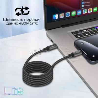 Дата кабель USB-C to USB-C springy.black Promate (springy.black) Вінниця