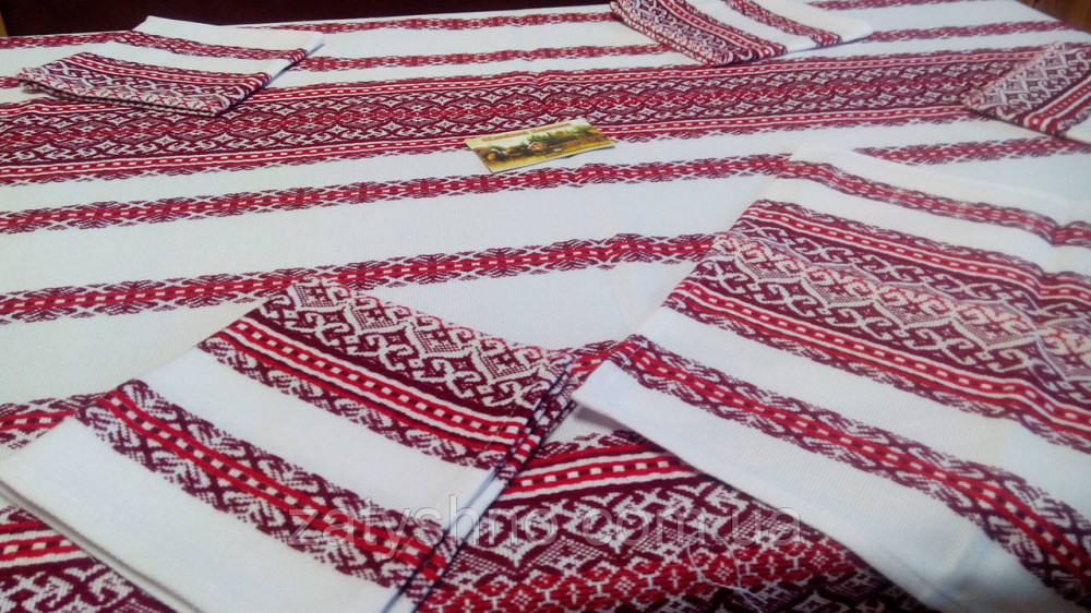 Вишита скатертина з серветками в червоному кольорі. Київ - фото 2