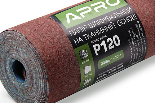 Бумага шлифовальная P120 рулон 200мм*10м (тканевая основа) APRO Ровно - изображение 1