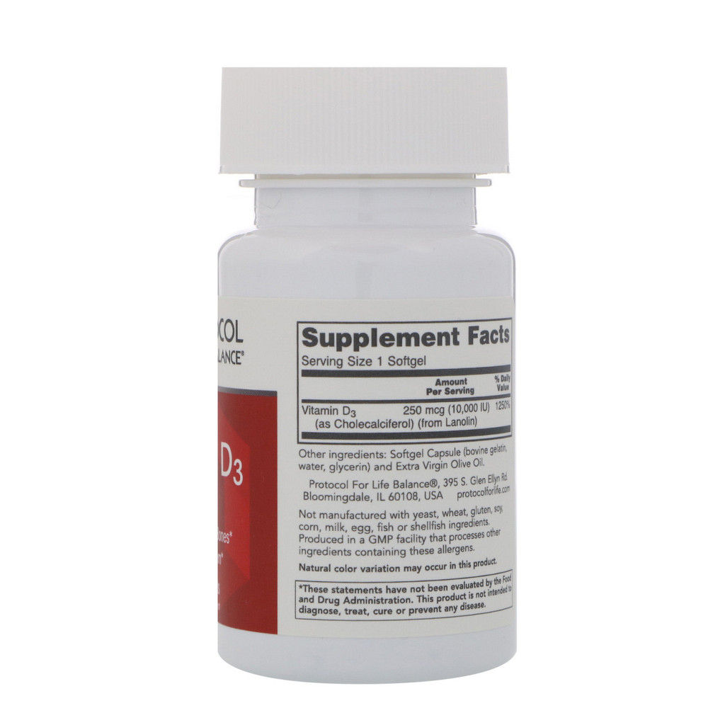 Вітамін Д3 (холекальциферол з ланоліну) Protocol for Life Balance Vitamin D3 10 000 МЕ 120 капс Київ - фото 2