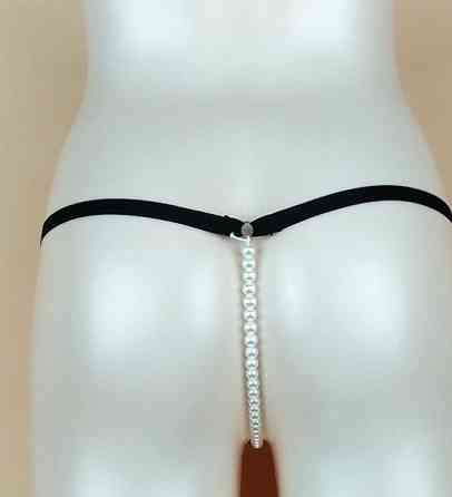 Еротичні труси чорні з перлами - розмір універсальний, (на резинці) Київ