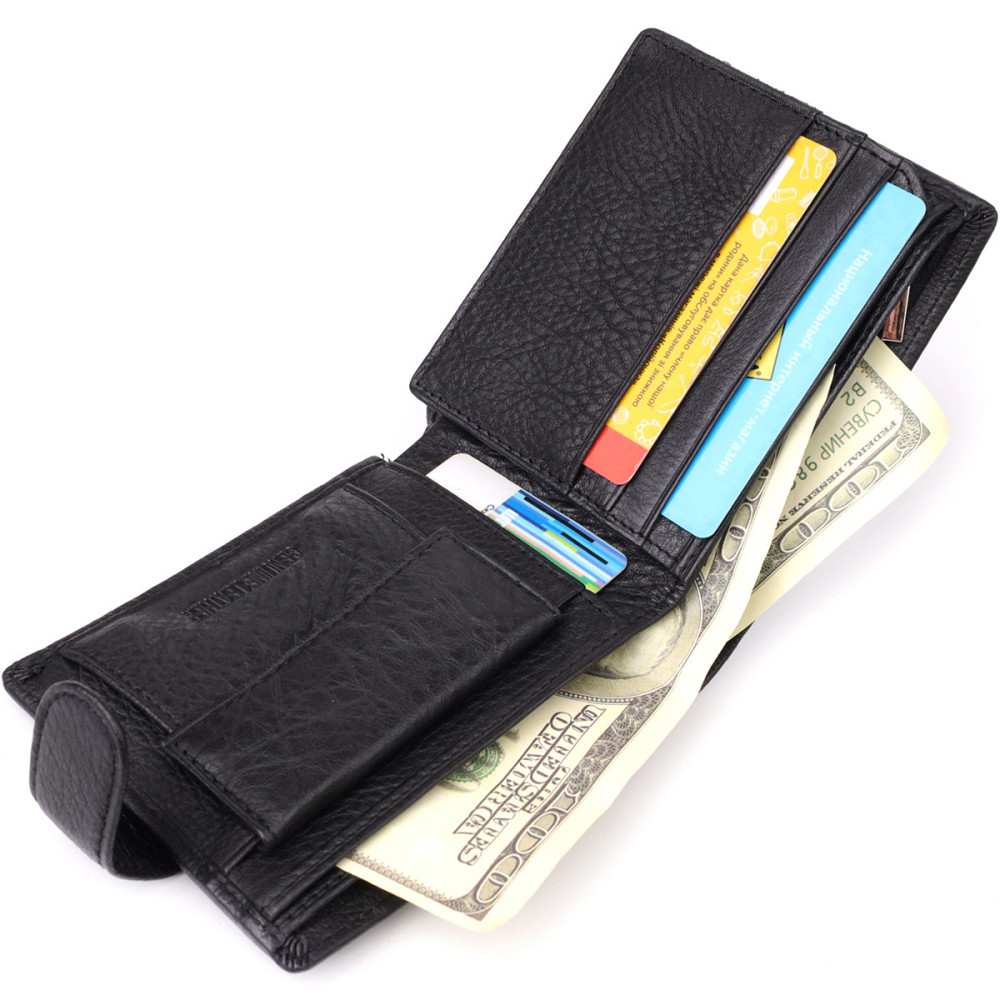 Классический мужской бумажник горизонтального формата из натуральной кожи ST Leather 23094 Черный Киев - изображение 5