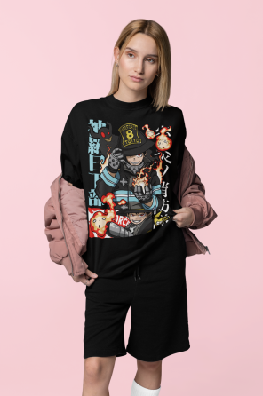 Футболка з аніме принтом Фіре Форке Бенімару Схінмон оверсайз (S/M/L) Чорний AnimeJ0688 Дніпро