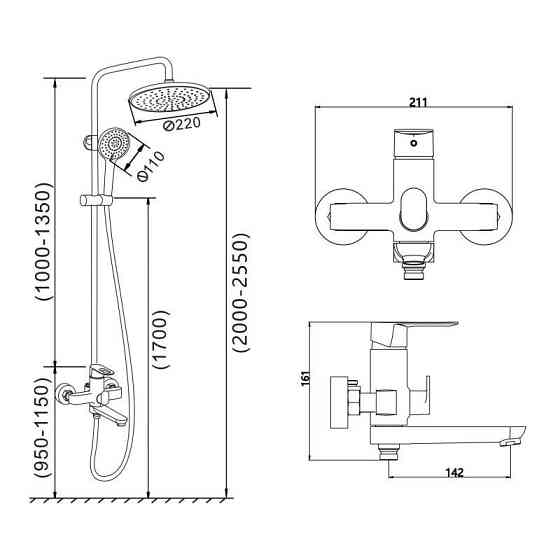 Душевая система универсальная Lidz Latwa 1031 на три потребителя (с изливом) (k35) Chrome LDLAT1031CRM48993 Киев
