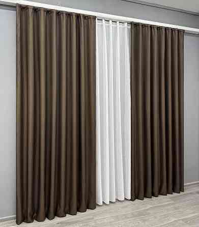 Комплект штор VR-Textil рогожка преміум TERRA LUXE 150х270 2шт і Тюль 500х270 1861ш-115т шоколадний з білим 71-079/4 Київ