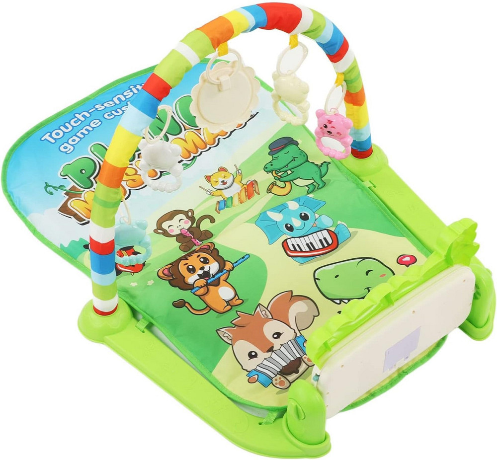 Ігровий дитячий килимок із музичним піаніно, підвісними іграшками, принт тварини зеленого кольору Кам'янець-Подільський - фото 9