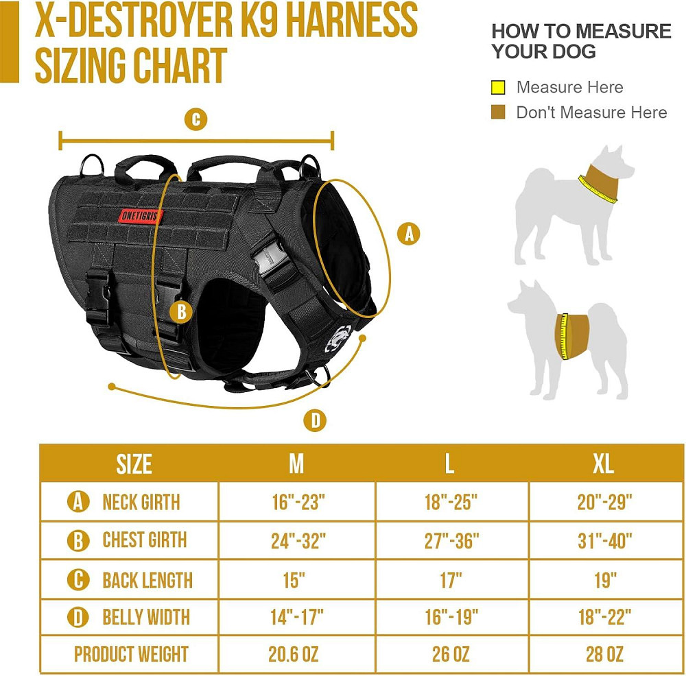 Велика тактична шлея жилет для собак OneTigris (чорний, XL) Луцьк - фото 3