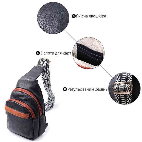 Удобная женская сумка через плечо с отверстием для наушников из экокожи Vintage 22787 Черный Киев