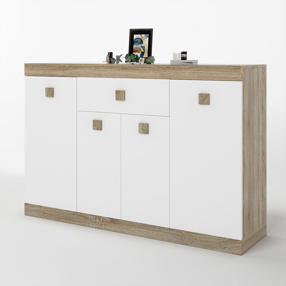 Великий комод Еверест з дверима та ящиком Соната-7 140х38х94 дуб сонома + білий (DTM-2016) Львів - фото 2