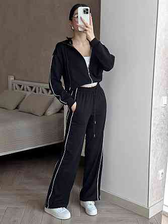 Женский стильный прогулочный костюм двойка: кофта и штаны турецкая двухнитка Черный, 42/44 Одесса