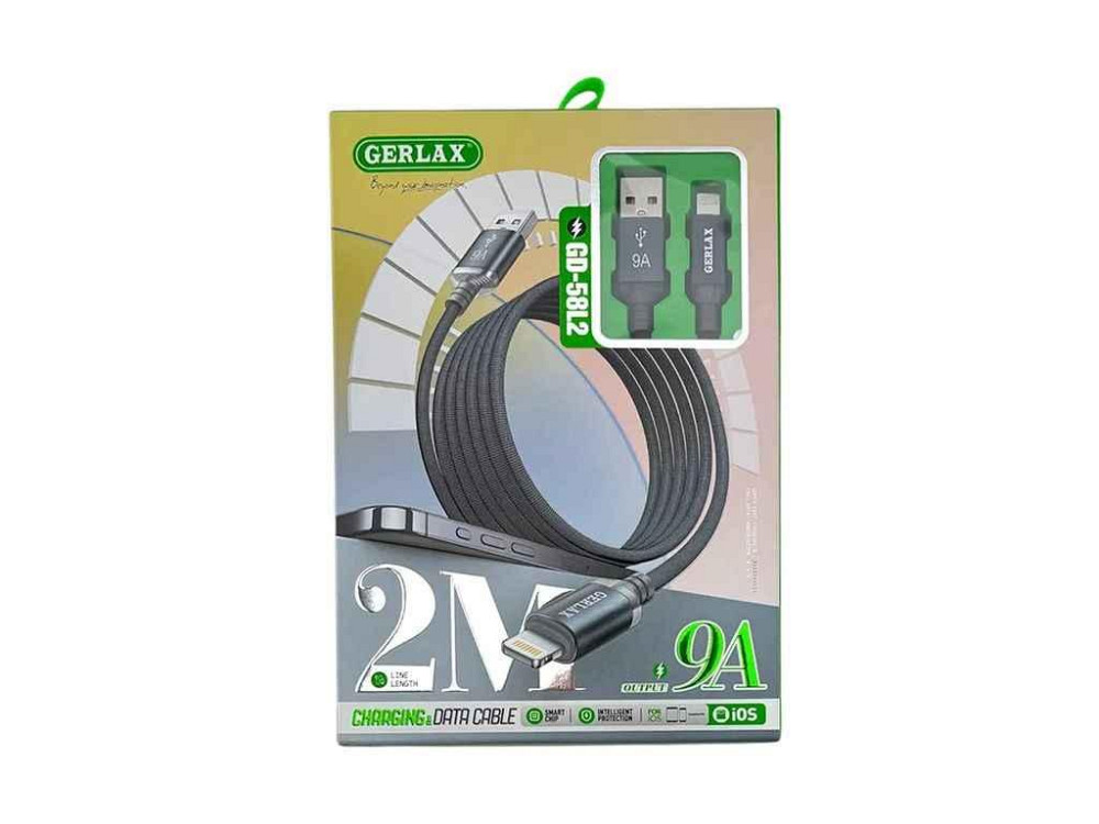 Кабель USB – Lightning iPhone GD-58L2 9А тканинний чорний 2м ТМ GERLAX Київ - фото 1
