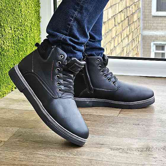 Ботинки ЗИМНИЕ Мужские Черные Кроссовки с МЕХОМ на Замке с Молнией (размеры: 41,42,43,44)- 301-1 Днепр