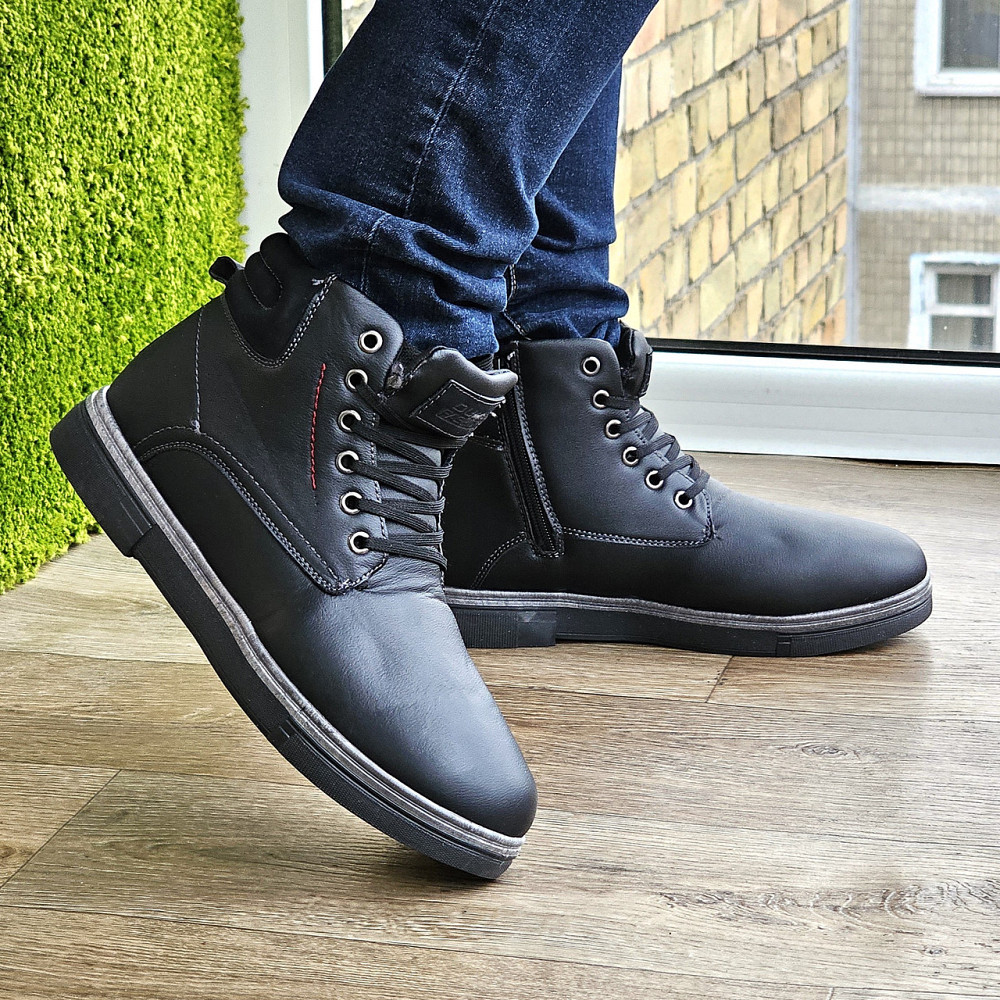 Ботинки ЗИМНИЕ Мужские Черные Кроссовки с МЕХОМ на Замке с Молнией (размеры: 41,42,43,44)- 301-1 Днепр - изображение 2