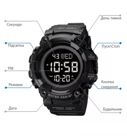 Тактические мужские часы Skmei 1968 Черный с черным циферблатом Винница