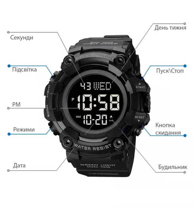 Тактические мужские часы Skmei 1968 Черный с черным циферблатом Винница - изображение 4