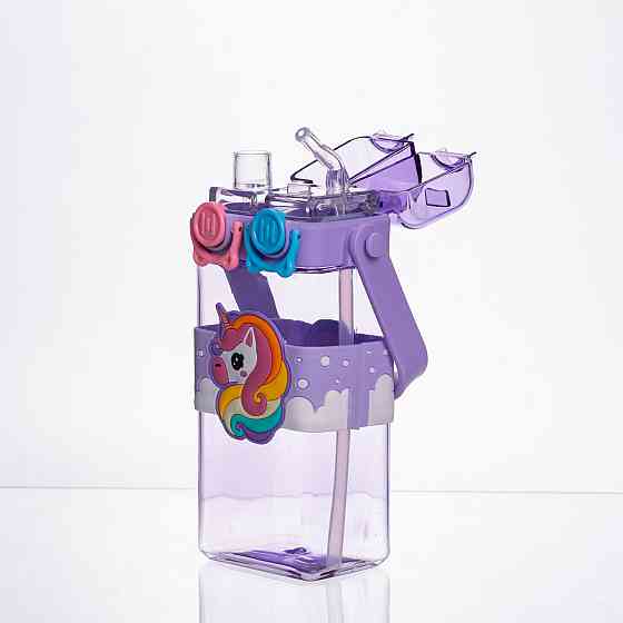 Пляшка для води дитяча з трубочкою 550 мл з ручкою та ремінцем 19 см Фіолетовий HP-18-3V Коломия