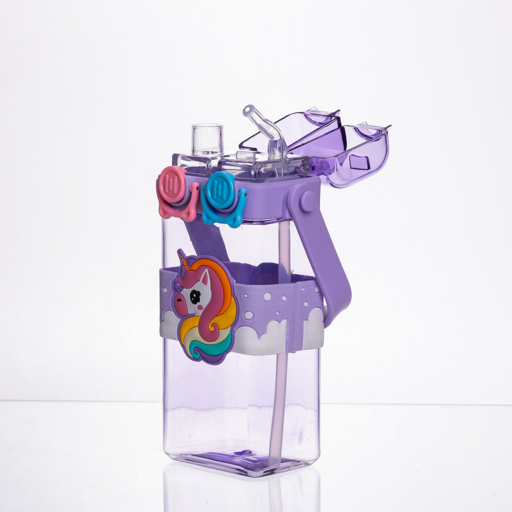 Пляшка для води дитяча з трубочкою 550 мл з ручкою та ремінцем 19 см Фіолетовий HP-18-3V Коломия - фото 2