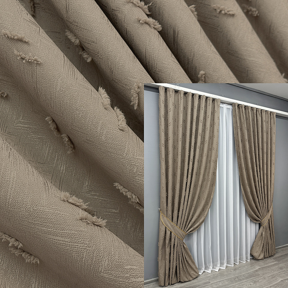 Комплект штор VR-Textil Лен Букле № 1886ш Капучино 200х270 см 2 шт (32-243) Киев - изображение 1