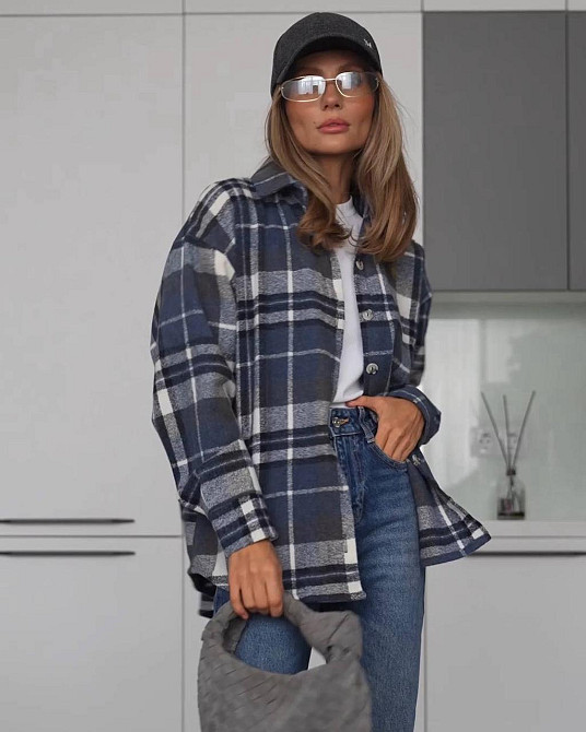 Женская стильная принтованная рубашка в клетку турецкий кашемир Джинс Одесса - изображение 5