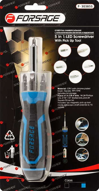 Викрутка універсальна з телескопічним магнітом, підсвіченням і комплектом біт, L-210мм (PH1, PH2, P Одеса - фото 1