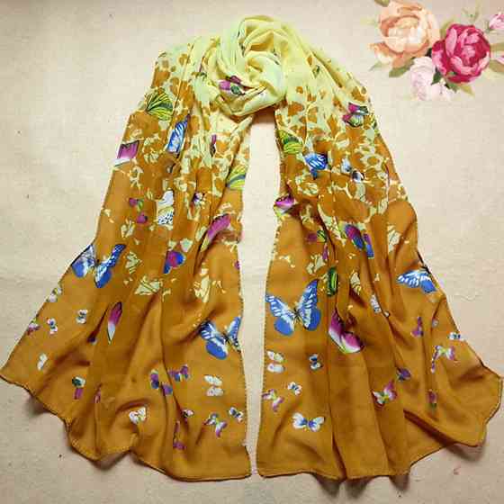 Шифоновый шарф с принтом бабочек для женщин 145 на 48 см разноцветный Киев