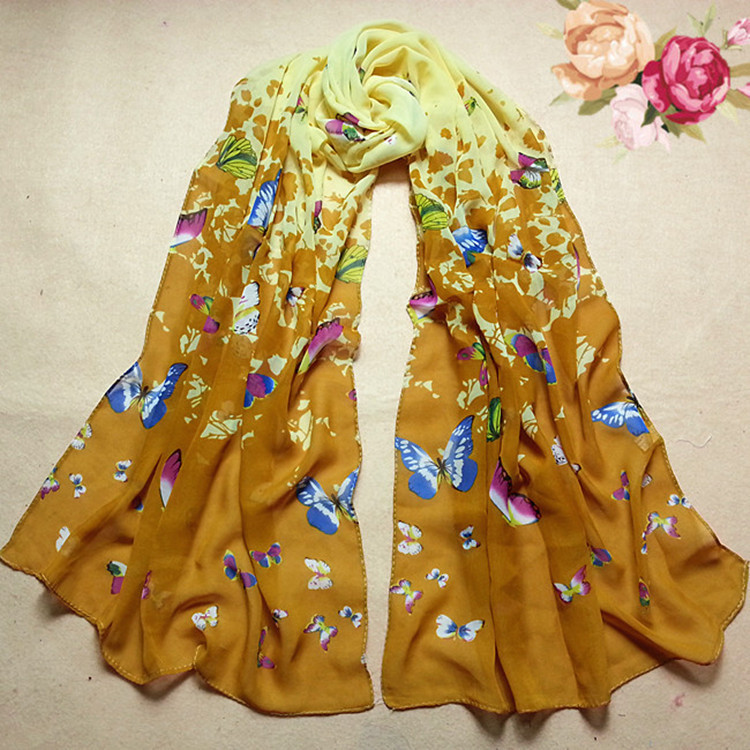 Шифоновый шарф с принтом бабочек для женщин 145 на 48 см разноцветный Киев - изображение 5
