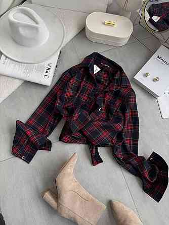 Женская повседневная оверсайз рубашка в клетку костюмный тиар Красный Одесса