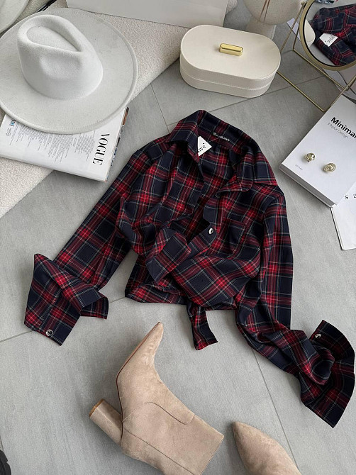 Женская повседневная оверсайз рубашка в клетку костюмный тиар Красный Одесса - изображение 6