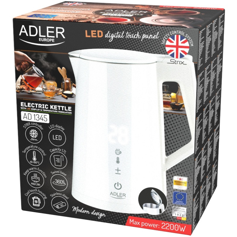 Електрочайник Adler AD 1345 white 1850-2200Вт/ 1.7л/ STRIX/ встановлення температури/ Вінниця - фото 8