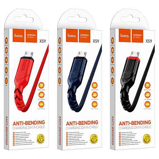 Кабель HOCO X59 USB - Micro 2.4A, 1m, нейлон, TPE конектори, колір блакитний 6931474744913 Одеса