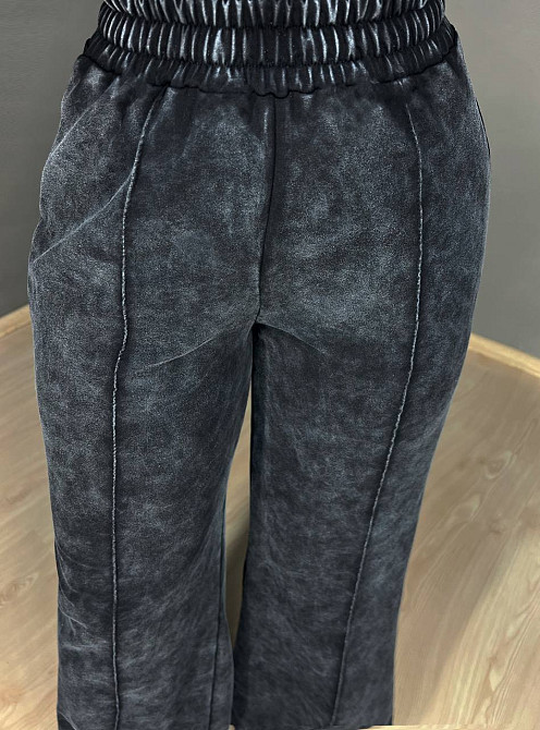 Брюки женские MY CITY 9034 палаццо на резинке вареные тай-дай со швами черные, черный, SM Киев - изображение 9