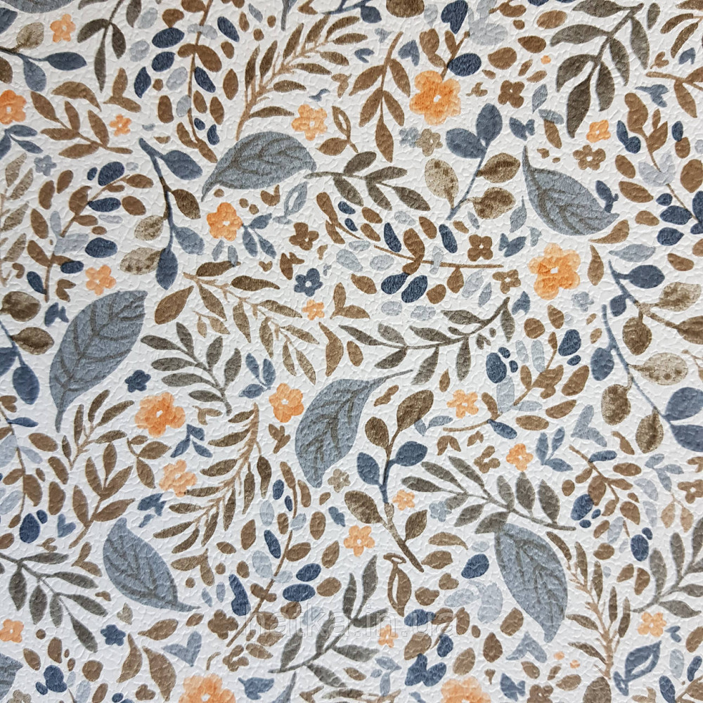 Шпалери вінілові на флізелін 0.53х10.05 м Rasch Textil Petite Fleur 5 листя гілки квіти помаранчеві сірі Київ - фото 3