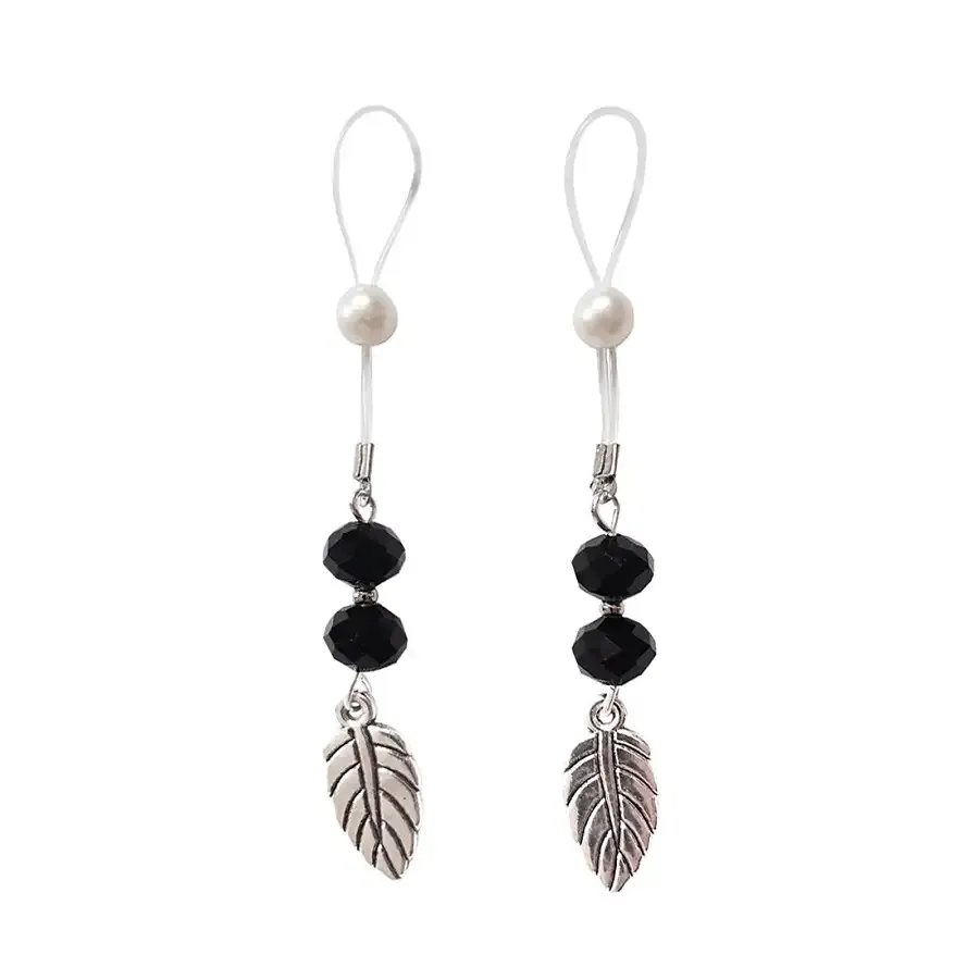 Прикраси з намистинами та листочком для сосків Art of Sex – Nipple Jewelry Leaf, чорні Львов - изображение 1