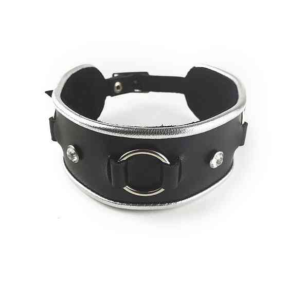 Ошейник из натуральной кожи со стразами и кольцом Art of Sex - Collar Ring Sex Aura Київ